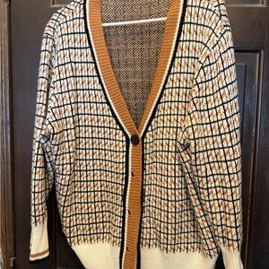 SHEIN Checkered Cardigan in Cream and Brown